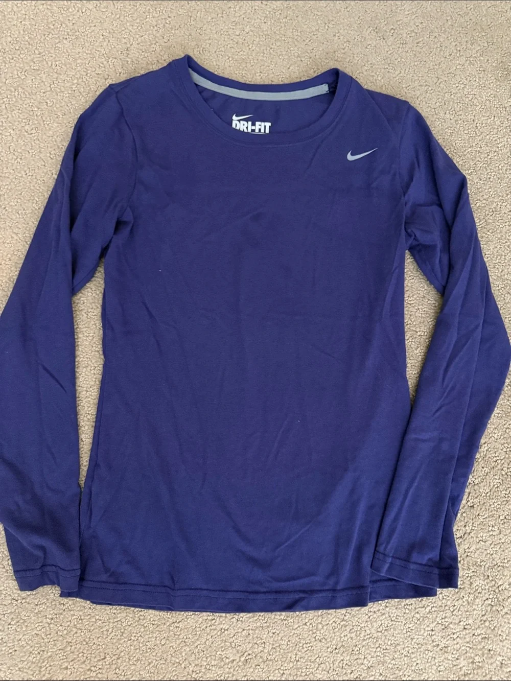 Nike Long Sleeve Dri-FIT Top - Purple with Light Gray Swoosh
